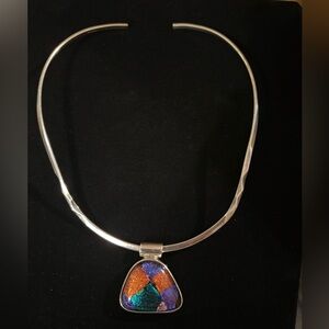 Elegant Silver Necklace with Multicolor Pendant